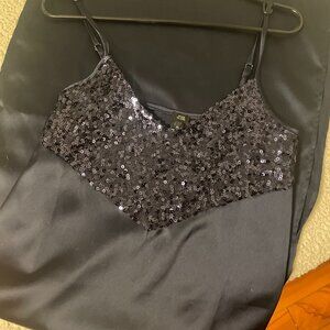 River Island Navy Satin Sequin Slip Midi Dress